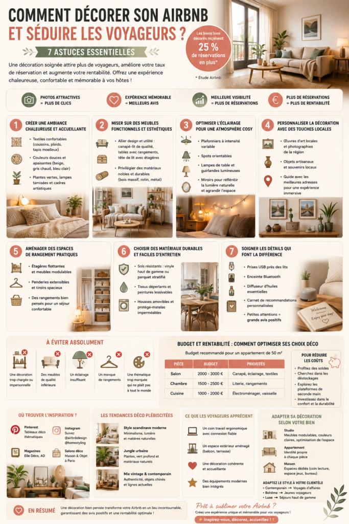Salon Airbnb moderne et chaleureux avec décoration soignée, canapé confortable, éclairage tamisé et éléments décoratifs pensés pour séduire les voyageurs et améliorer l'expérience locative.