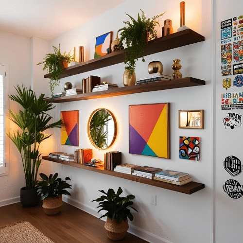 Mur tout blanc avec miroir et éclairage