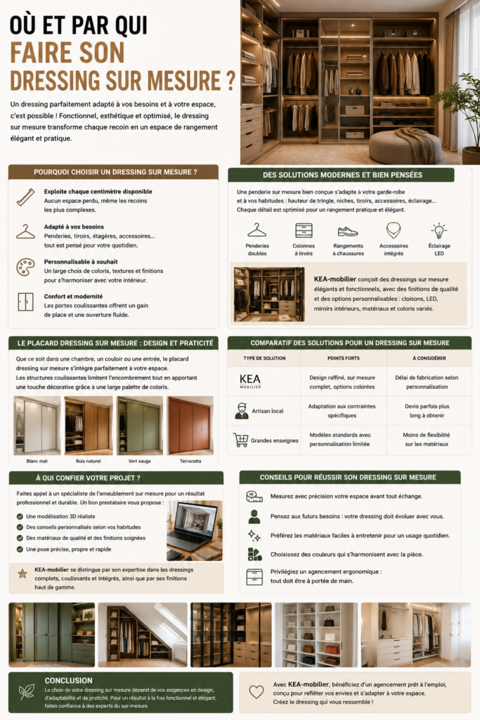 Dressing sur mesure moderne avec portes coulissantes, rangements personnalisés et finitions élégantes dans une chambre contemporaine.