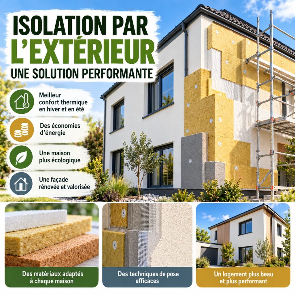 Isolation par l’extérieur d’une maison avec panneaux isolants, rénovation de façade et amélioration du confort thermique
