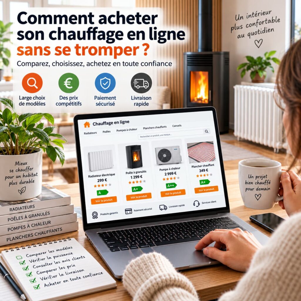 Achat de chauffage en ligne avec comparaison des modèles, prix, puissance, performances énergétiques, livraison et service client
