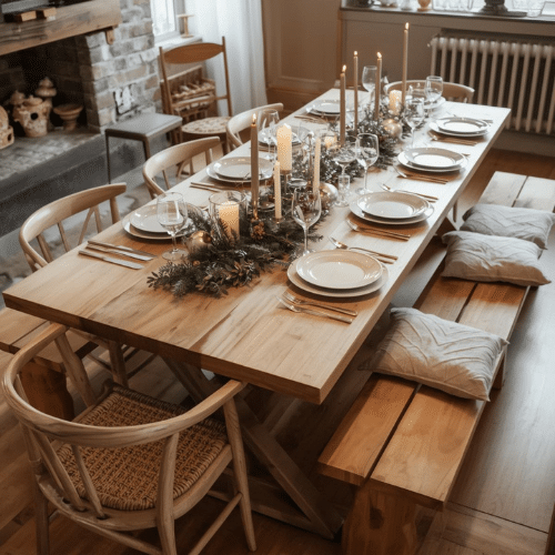 Table de fête agrandie et décorée